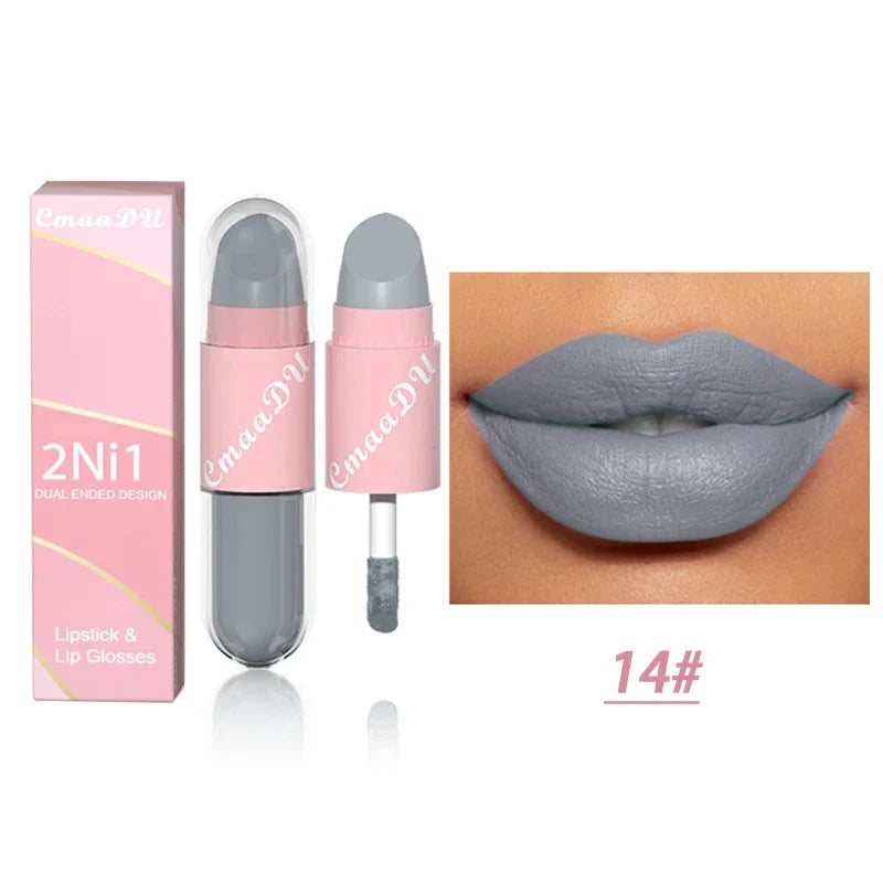 18 Colors 2 in 1 Matte Lipstick Liquid Purple Lip Glaze Double Head Lip Makeup Lasting Waterproof Velvet Sexy Dark Red Lipsticks-9