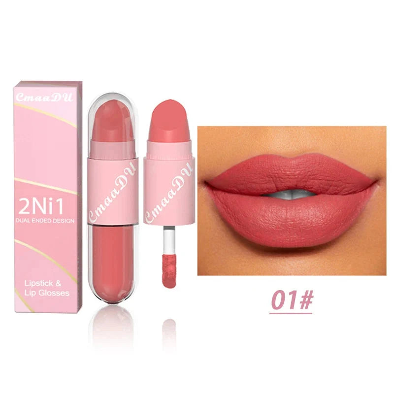18 Colors 2 in 1 Matte Lipstick Liquid Purple Lip Glaze Double Head Lip Makeup Lasting Waterproof Velvet Sexy Dark Red Lipsticks-22