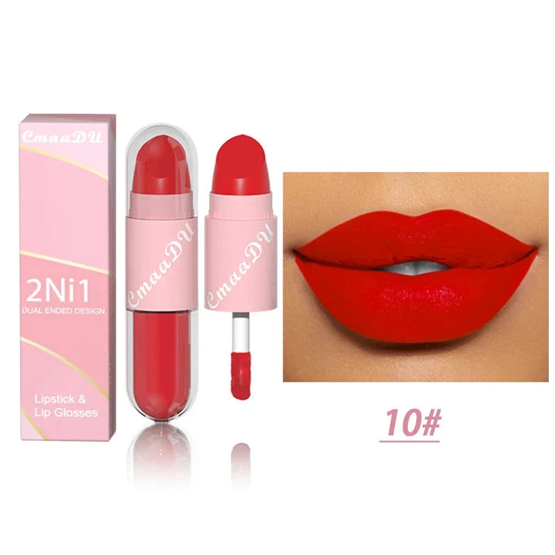 18 Colors 2 in 1 Matte Lipstick Liquid Purple Lip Glaze Double Head Lip Makeup Lasting Waterproof Velvet Sexy Dark Red Lipsticks-13