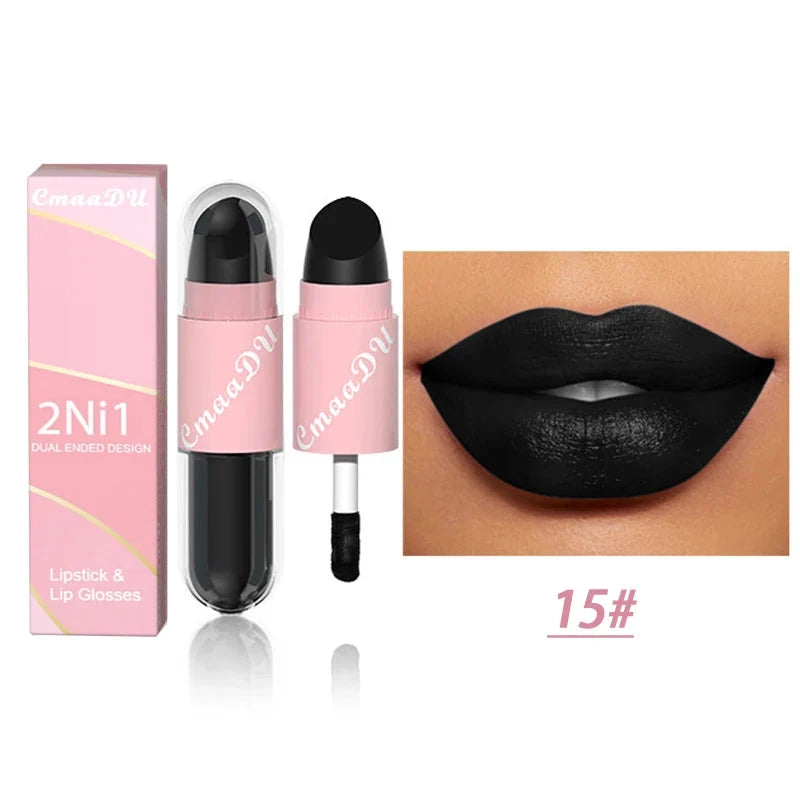 18 Colors 2 in 1 Matte Lipstick Liquid Purple Lip Glaze Double Head Lip Makeup Lasting Waterproof Velvet Sexy Dark Red Lipsticks-8