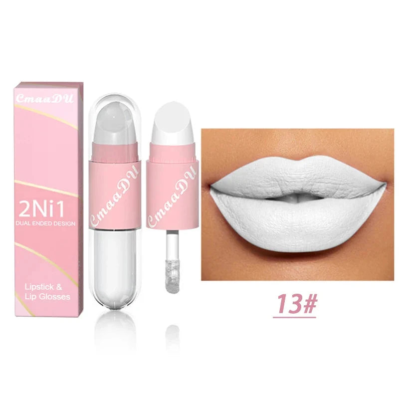 18 Colors 2 in 1 Matte Lipstick Liquid Purple Lip Glaze Double Head Lip Makeup Lasting Waterproof Velvet Sexy Dark Red Lipsticks-10