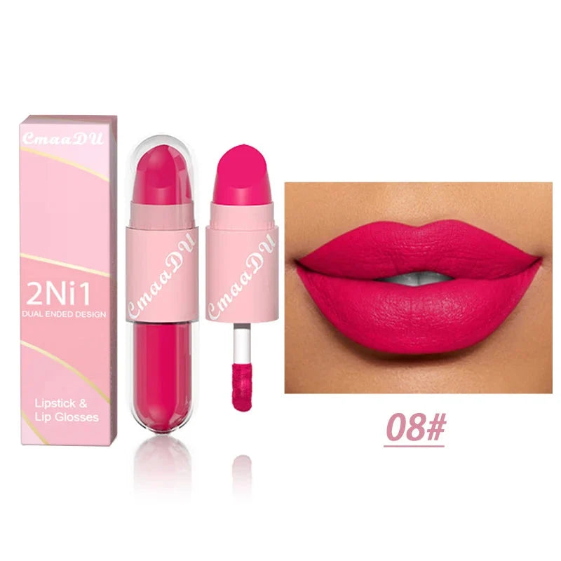 18 Colors 2 in 1 Matte Lipstick Liquid Purple Lip Glaze Double Head Lip Makeup Lasting Waterproof Velvet Sexy Dark Red Lipsticks-15