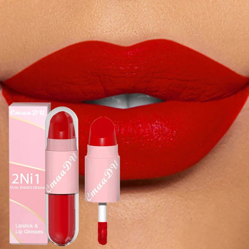 18 Colors 2 in 1 Matte Lipstick Liquid Purple Lip Glaze Double Head Lip Makeup Lasting Waterproof Velvet Sexy Dark Red Lipsticks-1