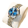 Womens Stainless Steel Quartz Watch Waterproof (Gold Blue)-0
