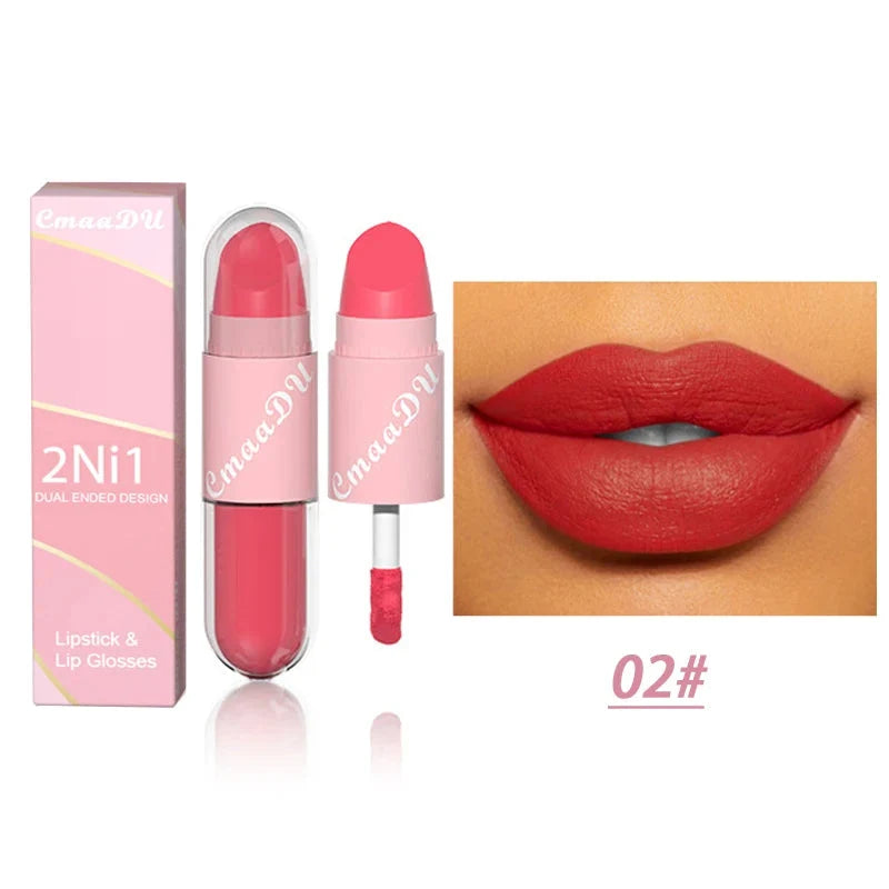 18 Colors 2 in 1 Matte Lipstick Liquid Purple Lip Glaze Double Head Lip Makeup Lasting Waterproof Velvet Sexy Dark Red Lipsticks-21