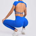 Cross Backless Sporty Set Women 2 Piece Sportswear Short Sleeve Training Suit for Fitness Yoga Wear Female Gym Workout Clothes-5