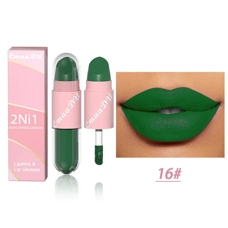 18 Colors 2 in 1 Matte Lipstick Liquid Purple Lip Glaze Double Head Lip Makeup Lasting Waterproof Velvet Sexy Dark Red Lipsticks-7