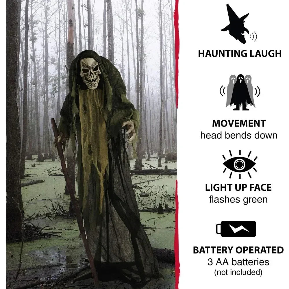 Skeleton Reaper Animatronic Halloween Decor with Lights & Sound-3