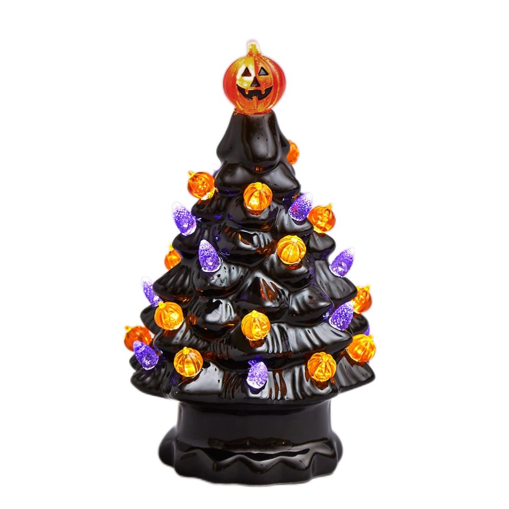 Lighted Ceramic Halloween Tree Tabletop Halloween Decoration Halloween Tree Pumpkin Light-0