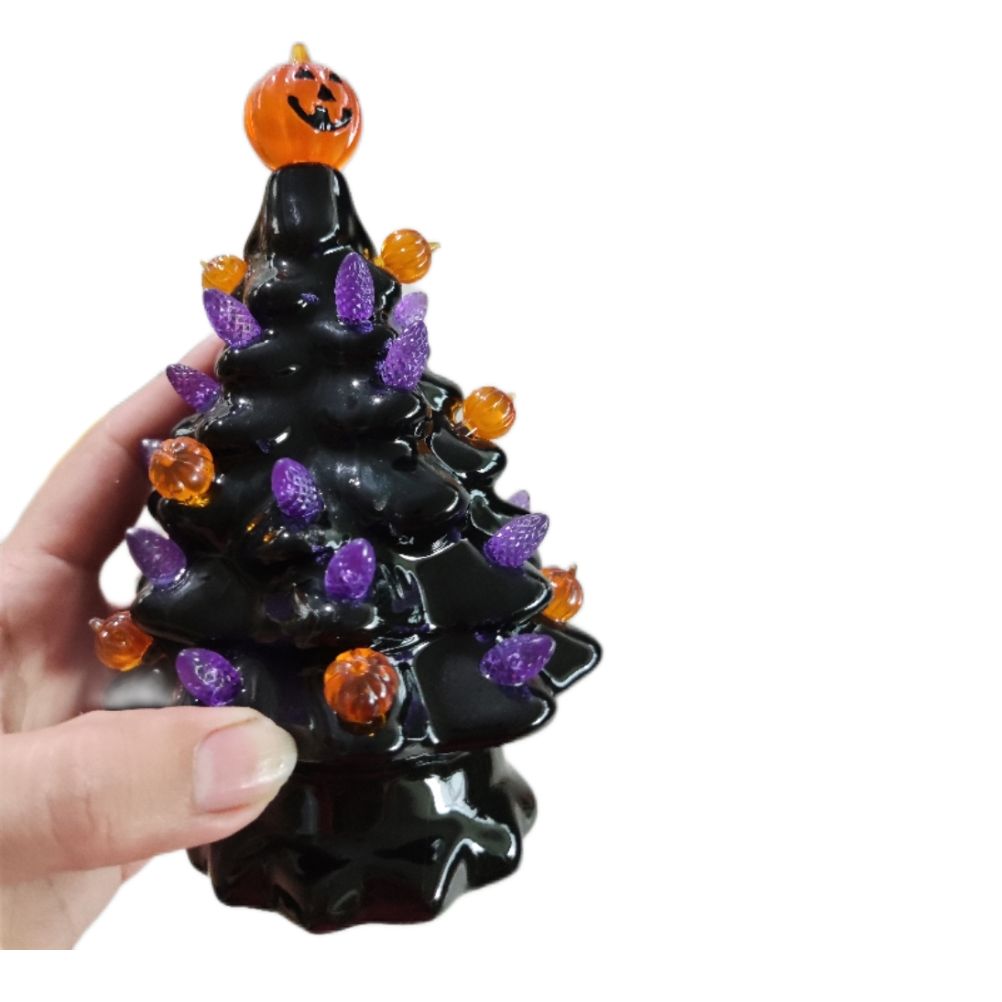Lighted Ceramic Halloween Tree Tabletop Halloween Decoration Halloween Tree Pumpkin Light-2