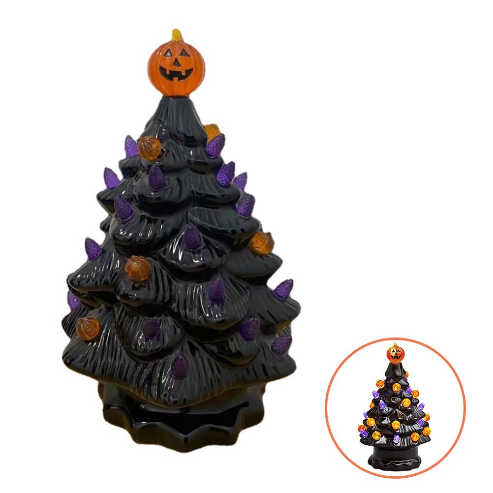 Lighted Ceramic Halloween Tree Tabletop Halloween Decoration Halloween Tree Pumpkin Light-3