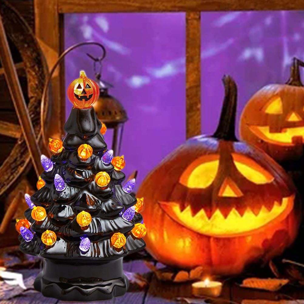 Lighted Ceramic Halloween Tree Tabletop Halloween Decoration Halloween Tree Pumpkin Light-4