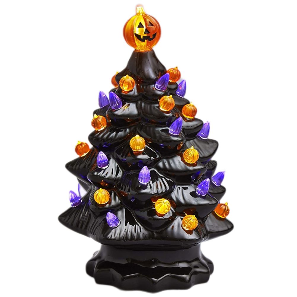 Lighted Ceramic Halloween Tree Tabletop Halloween Decoration Halloween Tree Pumpkin Light-0