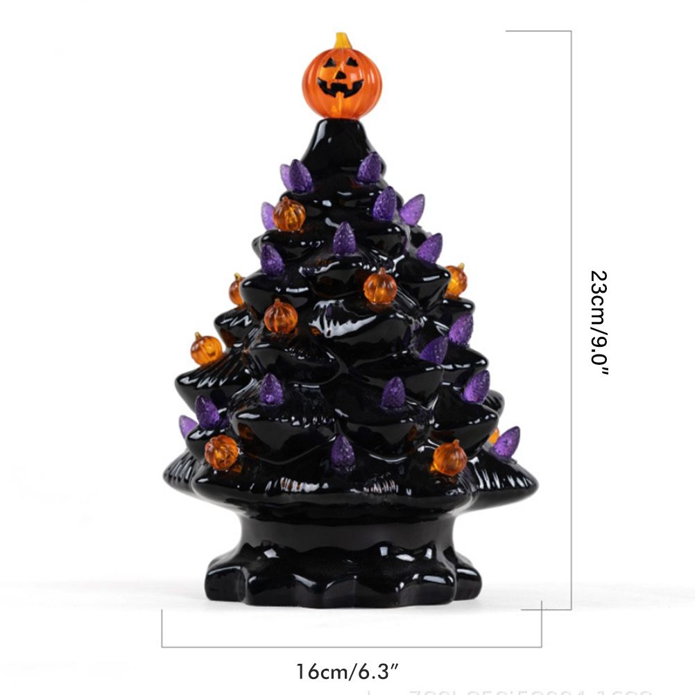 Lighted Ceramic Halloween Tree Tabletop Halloween Decoration Halloween Tree Pumpkin Light-1
