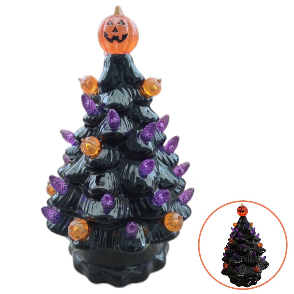 Lighted Ceramic Halloween Tree Tabletop Halloween Decoration Halloween Tree Pumpkin Light-2