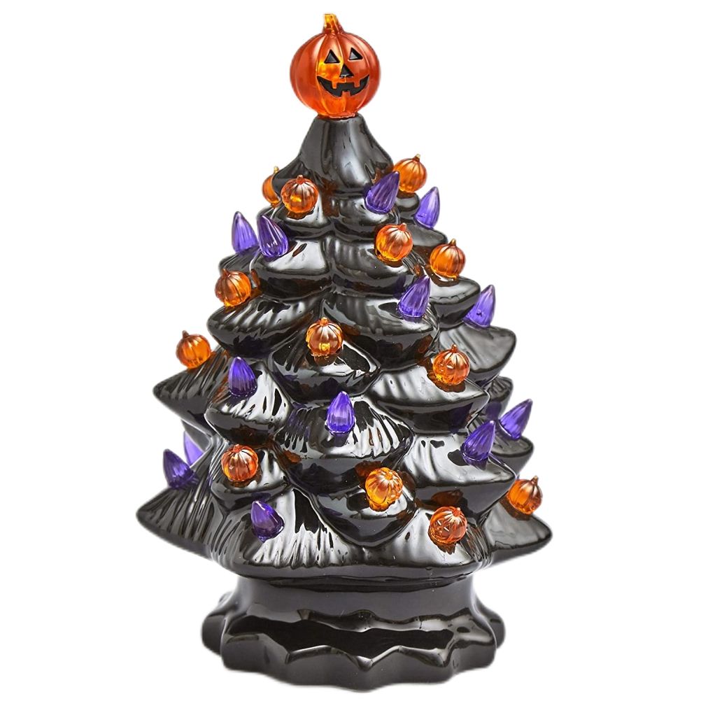 Lighted Ceramic Halloween Tree Tabletop Halloween Decoration Halloween Tree Pumpkin Light-3