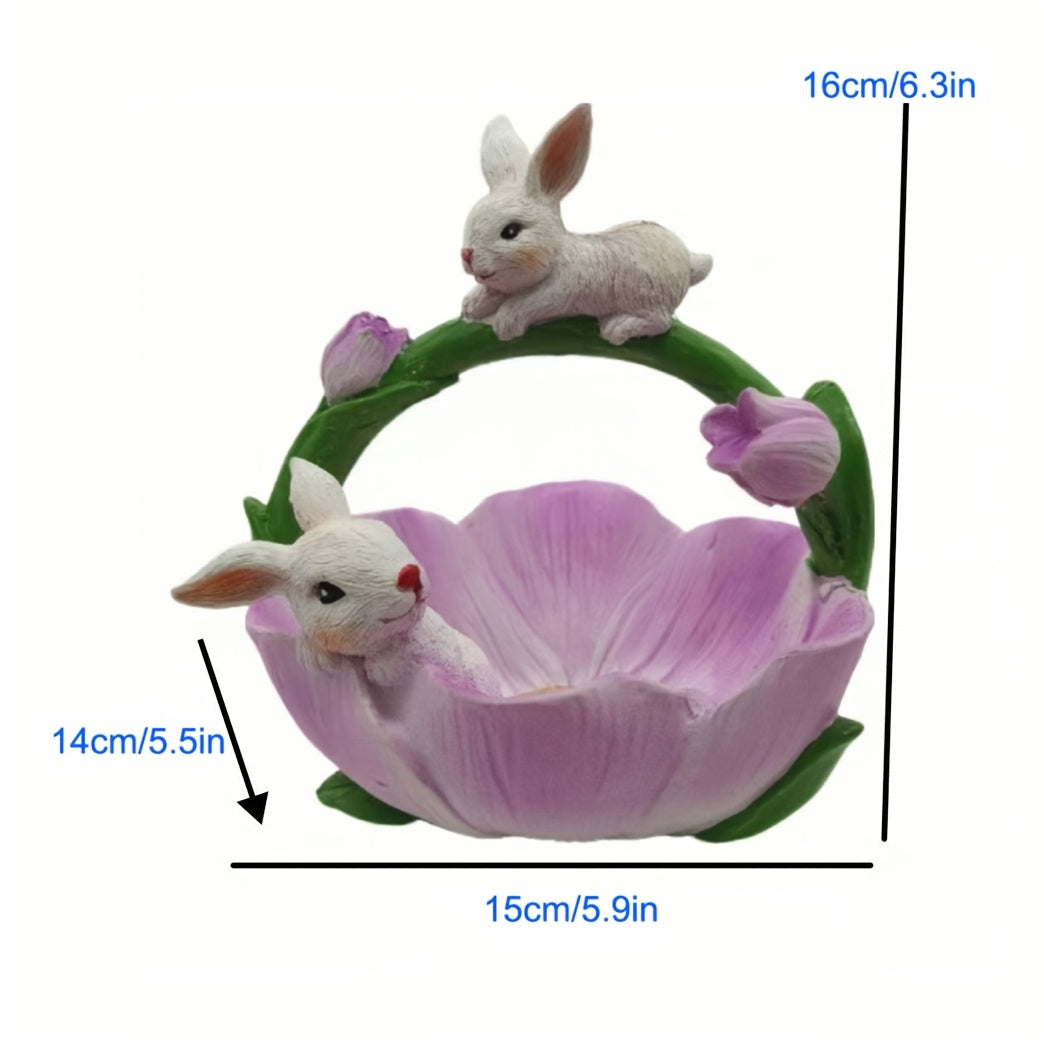 Resin Bunny & Lotus Figurine for Home Decor-4
