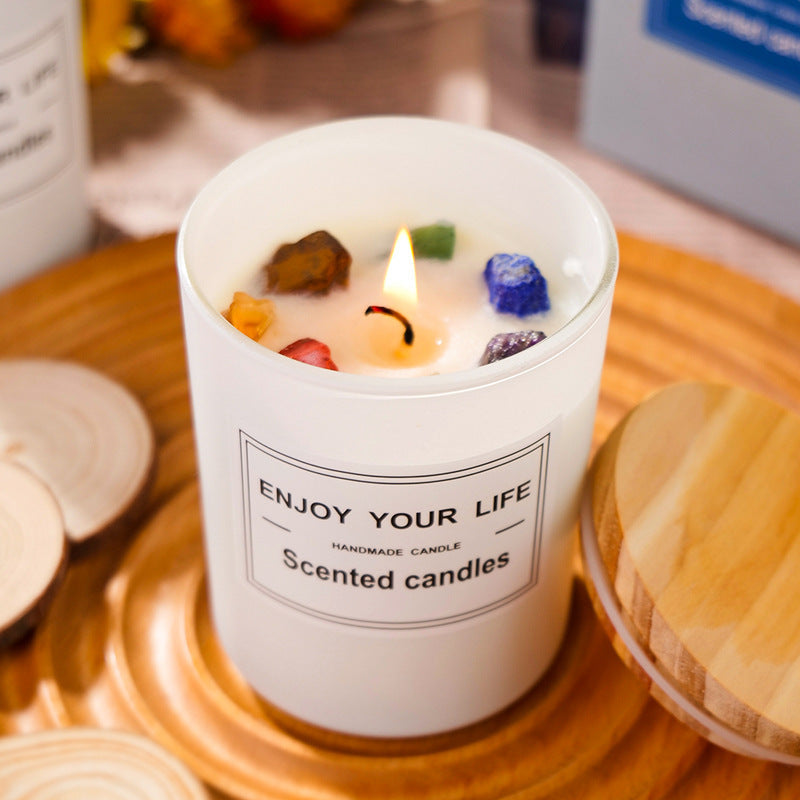 Natural Crystal Stone Aromatherapy Candle Soy Wax Smokeless Candles Gift Box Christmas Hand Gift-3