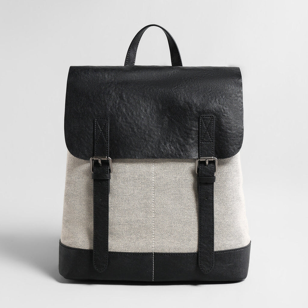 Canvas & Leather Flap Backpack – Structured Large-Capacity Daypack with Buckle Straps-0