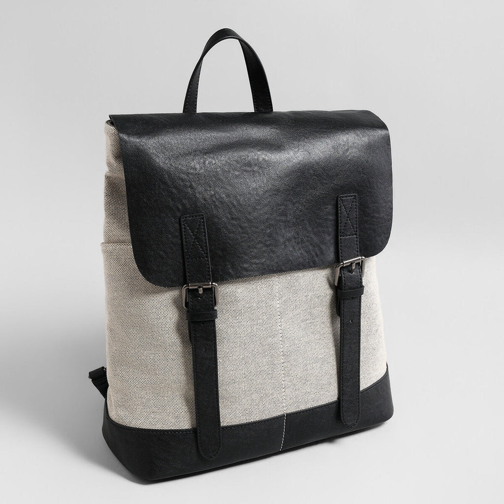 Canvas & Leather Flap Backpack – Structured Large-Capacity Daypack with Buckle Straps-1