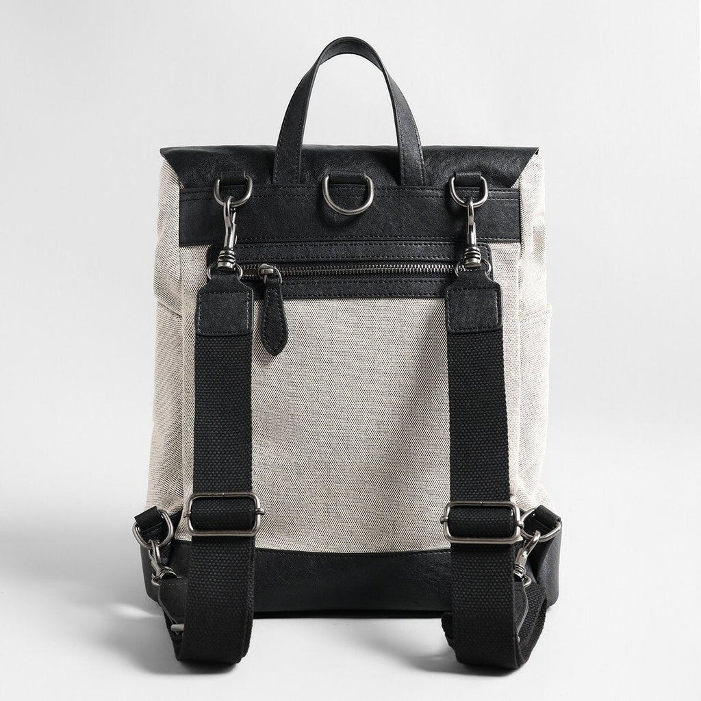 Canvas & Leather Flap Backpack – Structured Large-Capacity Daypack with Buckle Straps-3