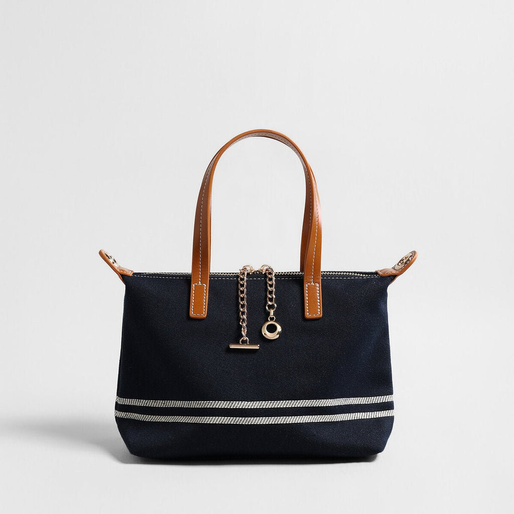 Canvas Leather Trim Mini Tote – Convertible Crossbody Bag-0