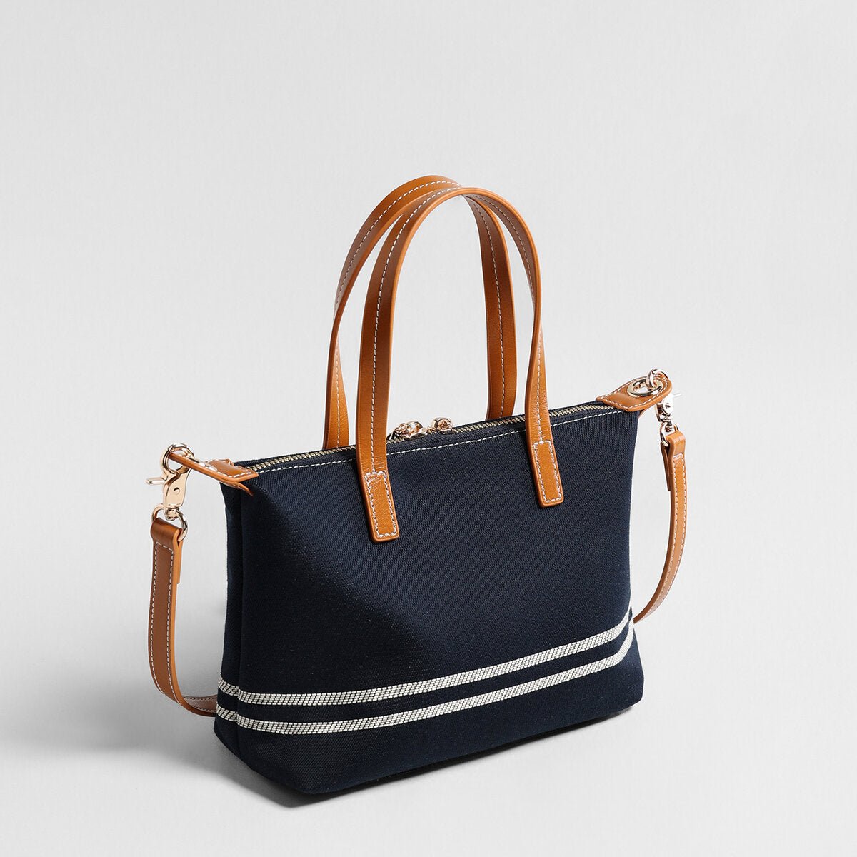 Canvas Leather Trim Mini Tote – Convertible Crossbody Bag-1