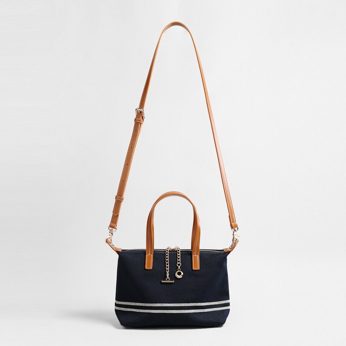 Canvas Leather Trim Mini Tote – Convertible Crossbody Bag-2