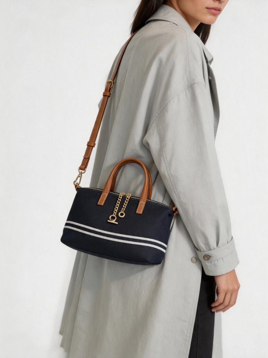 Canvas Leather Trim Mini Tote – Convertible Crossbody Bag-4