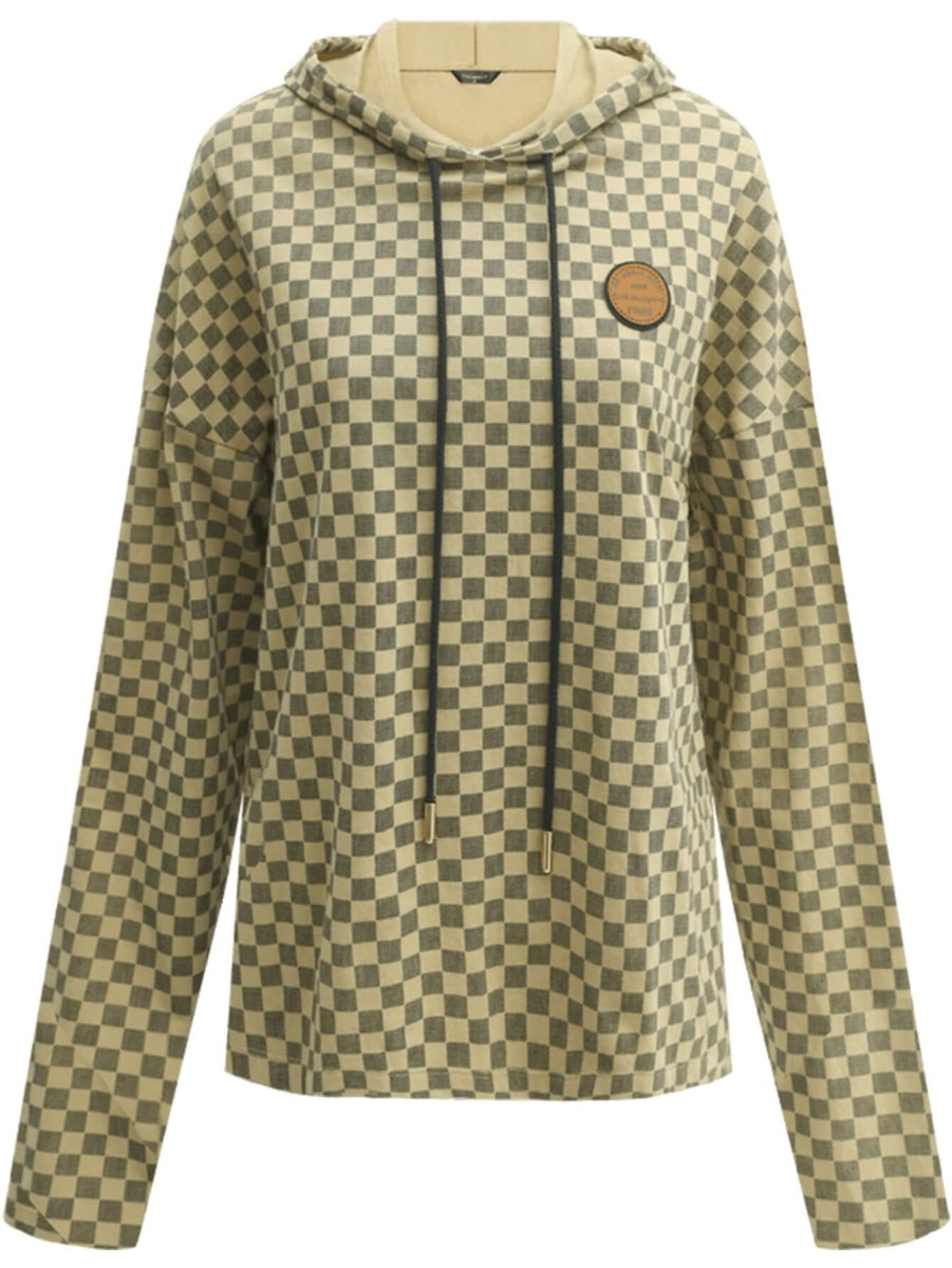 Chessboard Khaki Hooded Sweater-3