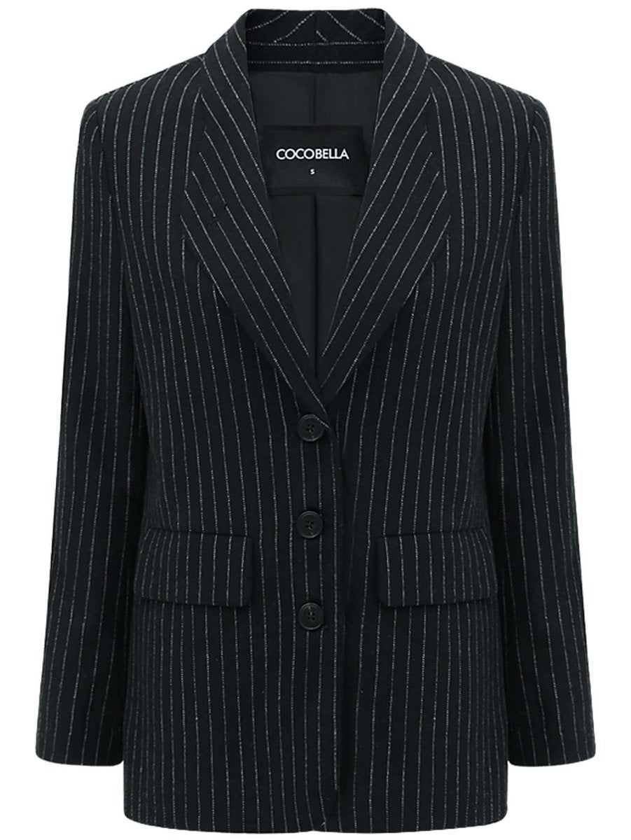 Classic Black Pinstripe Tailored Blazer-3