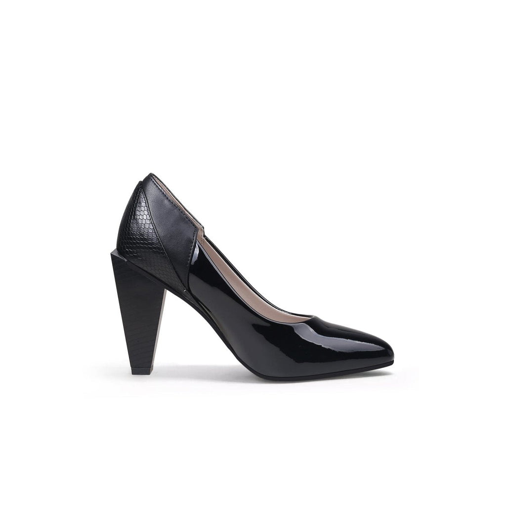 Shiny Color-Block Rhombus Heel Pumps-2