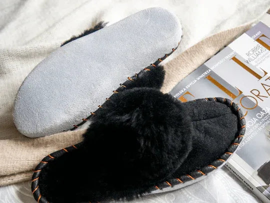 Adult Natural Sheepskin Mules - Black-2
