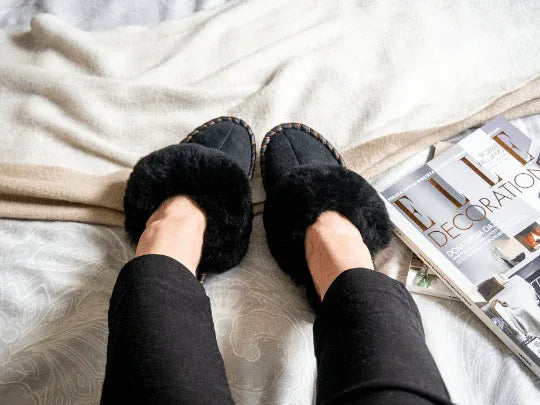 Adult Natural Sheepskin Mules - Black-3