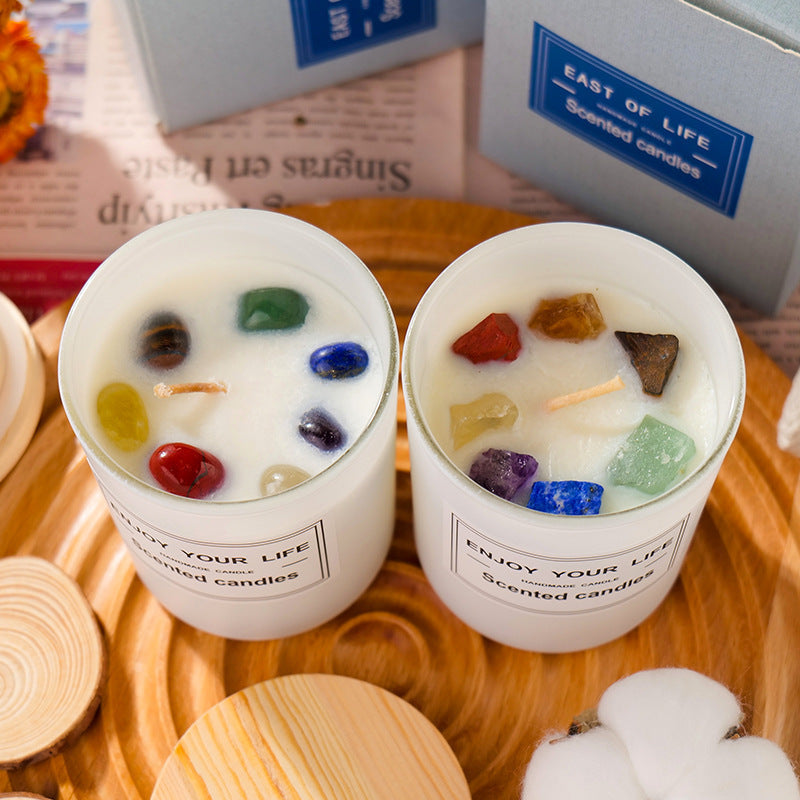 Natural Crystal Stone Aromatherapy Candle Soy Wax Smokeless Candles Gift Box Christmas Hand Gift-4