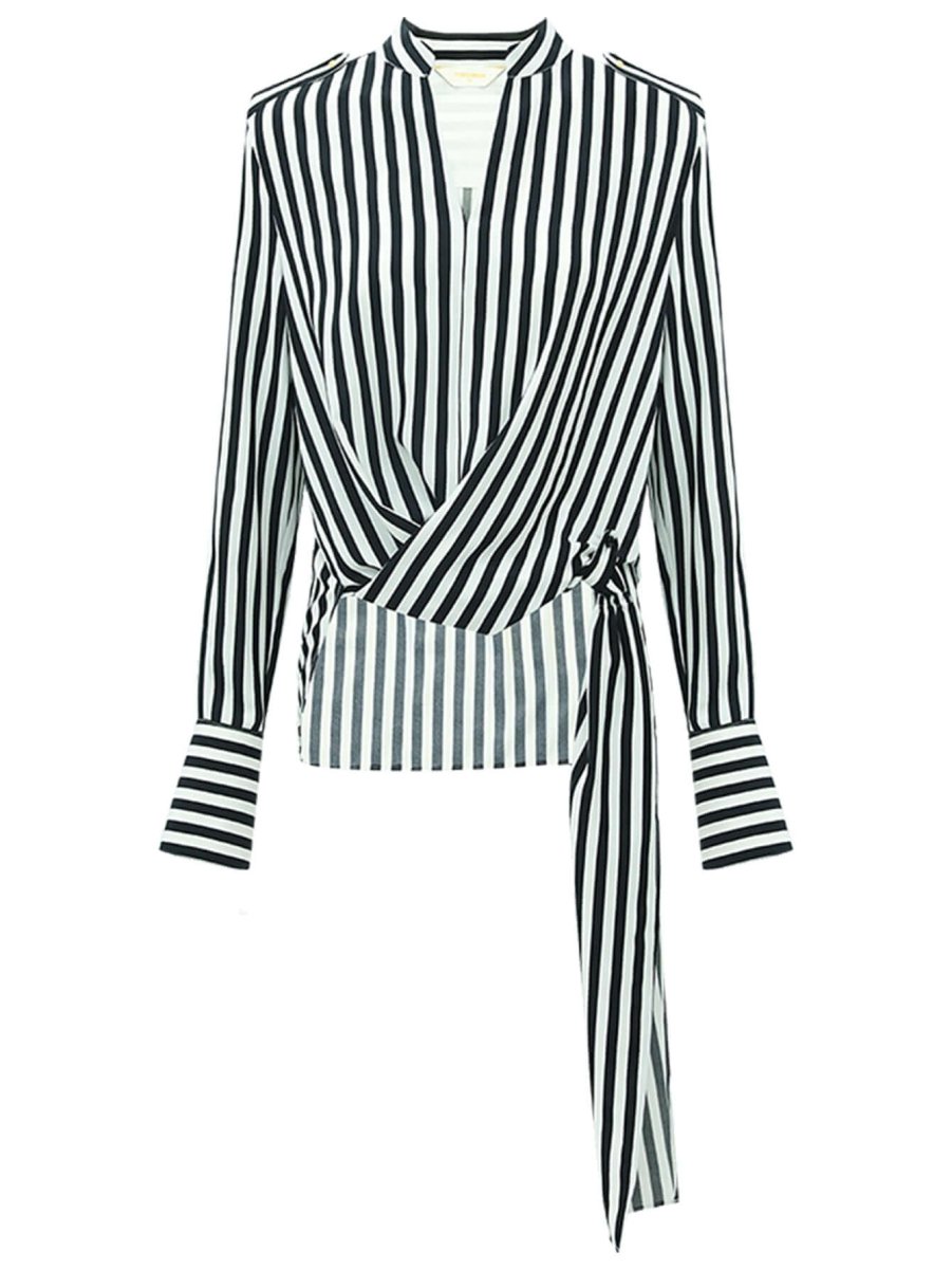 Flowy Vertical Stripe Shirt with a Side Belt-3