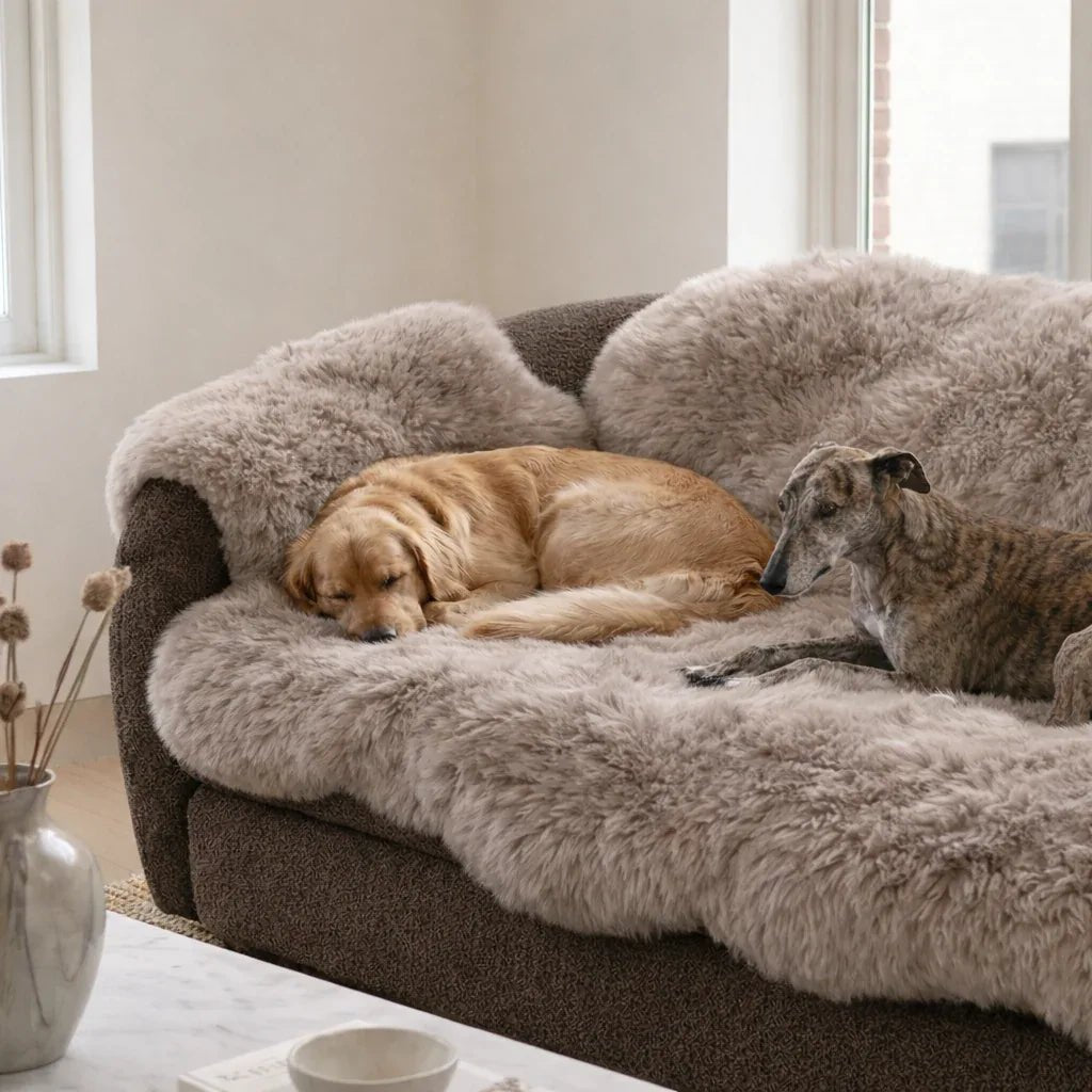 Genuine Beige Sheepskin Couch Cover for Dogs — Natural Sofa Protector (Plastic-Free) - Mio NEGOZIO 🌹💐MellowConceptStoreMellowConceptStore