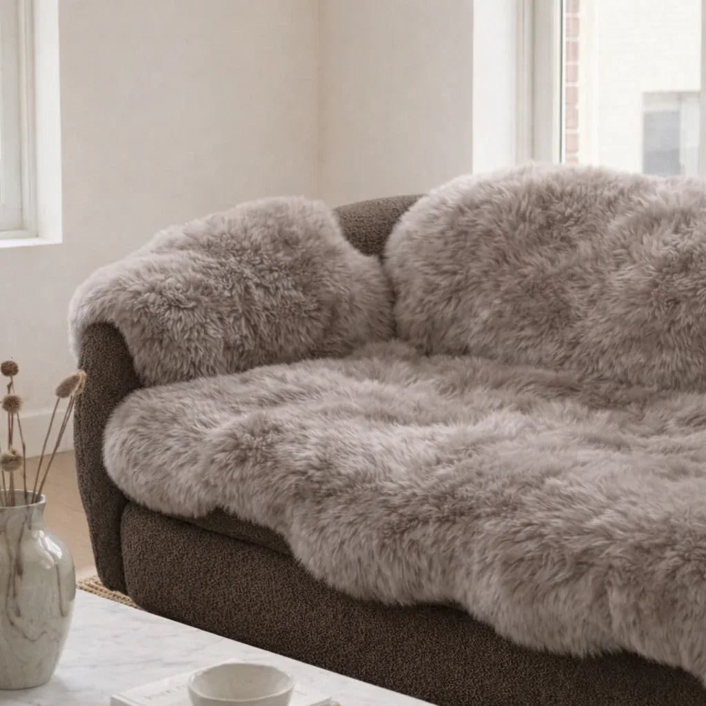 Genuine Beige Sheepskin Couch Cover for Dogs — Natural Sofa Protector (Plastic-Free) - Mio NEGOZIO 🌹💐MellowConceptStoreMellowConceptStore