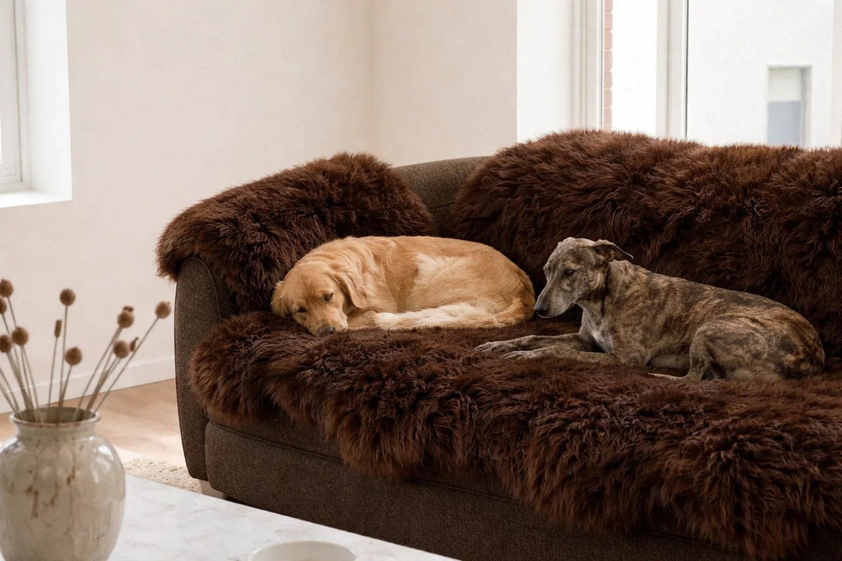 Genuine Brown Sheepskin Couch Cover for Dogs — Natural Sofa Protector (Plastic-Free) - Mio NEGOZIO 🌹💐MellowConceptStoreMellowConceptStore