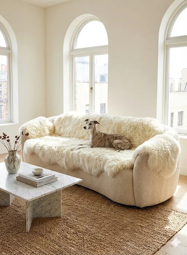 Genuine Ivory Sheepskin Couch Cover for Dogs — Natural Sofa Protector (Plastic-Free) - Mio NEGOZIO 🌹💐MellowConceptStoreMellowConceptStore