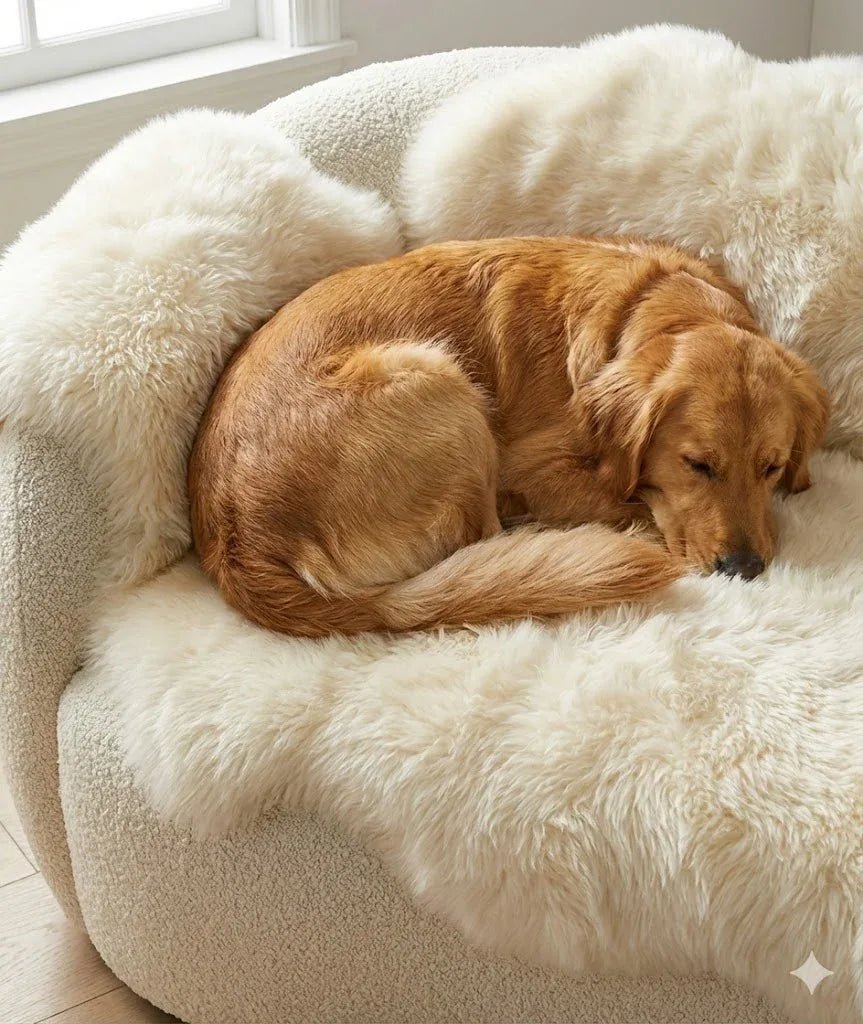 Genuine Ivory Sheepskin Couch Cover for Dogs — Natural Sofa Protector (Plastic-Free) - Mio NEGOZIO 🌹💐MellowConceptStoreMellowConceptStore