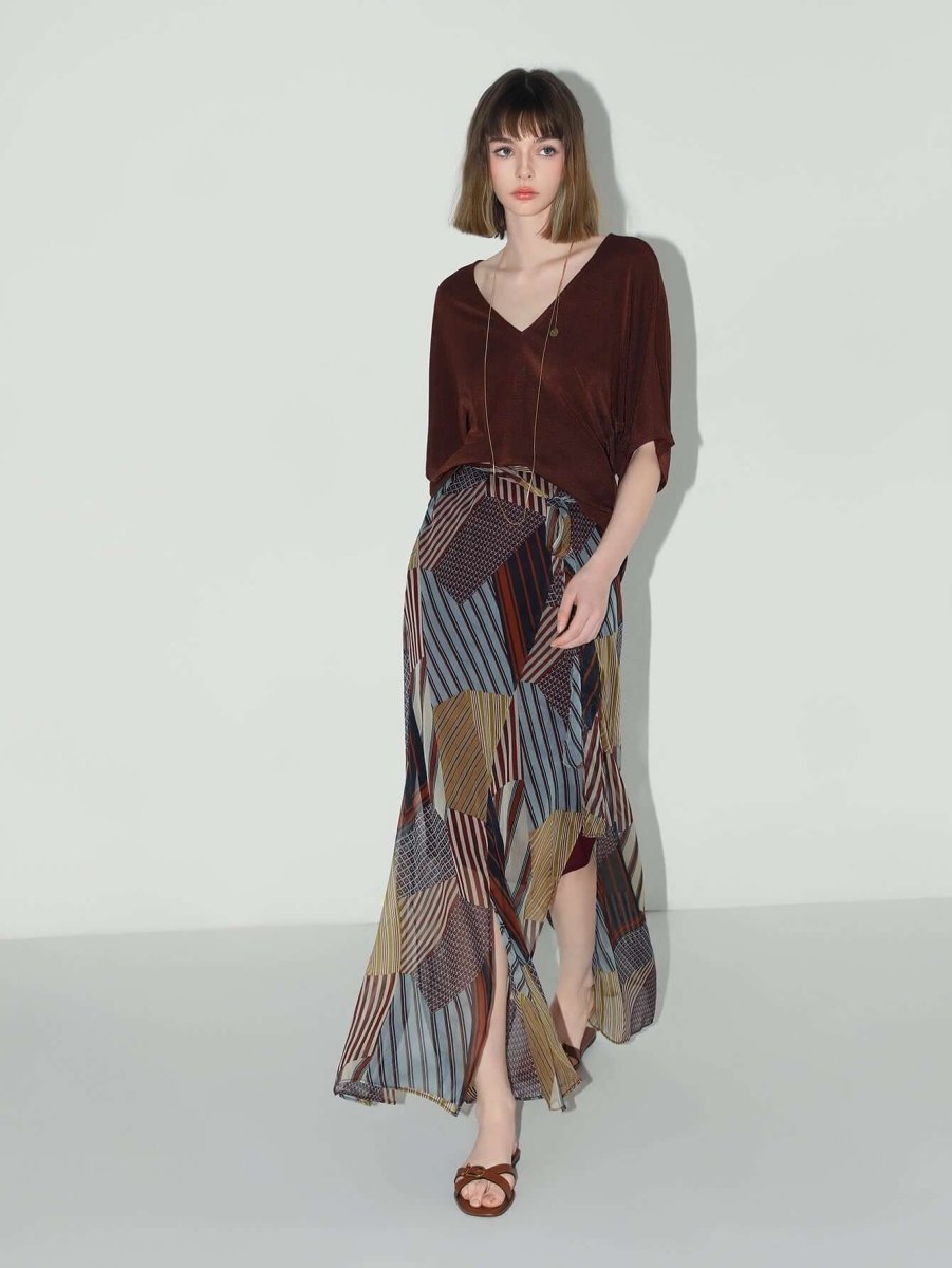Geometric Patchwork Print Chiffon Skirt-2