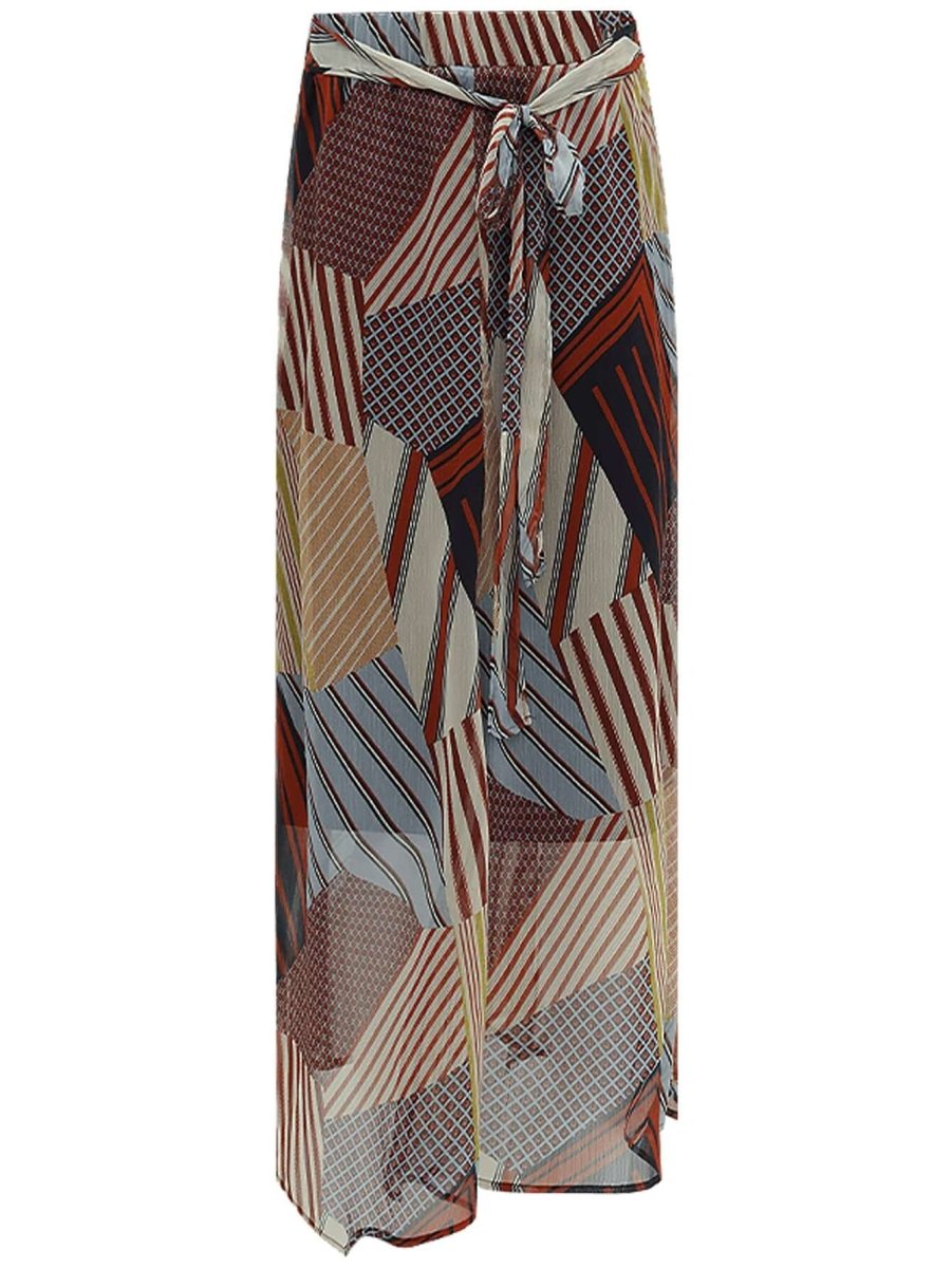 Geometric Patchwork Print Chiffon Skirt-3
