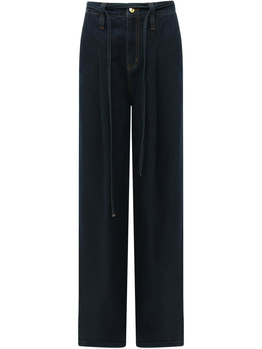 High-Waisted Straight Leg Jeans in Navy-3
