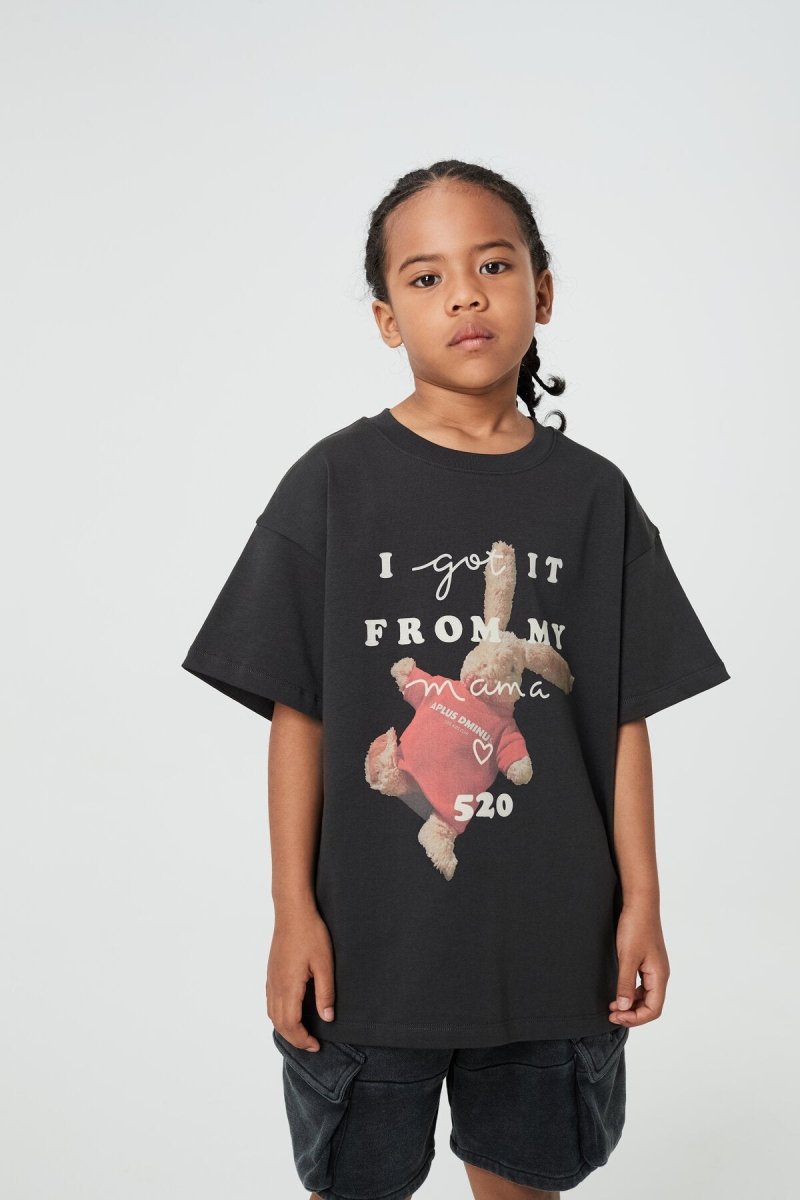 Kids APLUS DMINUS Love Mom Bunny Graphic T-Shirt – 100% Cotton Boxy Fit Tee-0