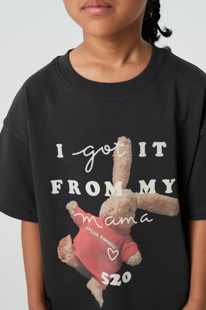 Kids APLUS DMINUS Love Mom Bunny Graphic T-Shirt – 100% Cotton Boxy Fit Tee-1