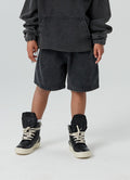 Kids APLUS DMINUS Script Embroidered Washed Denim Shorts – Relaxed Straight-Leg Pull-On Jean Shorts-0