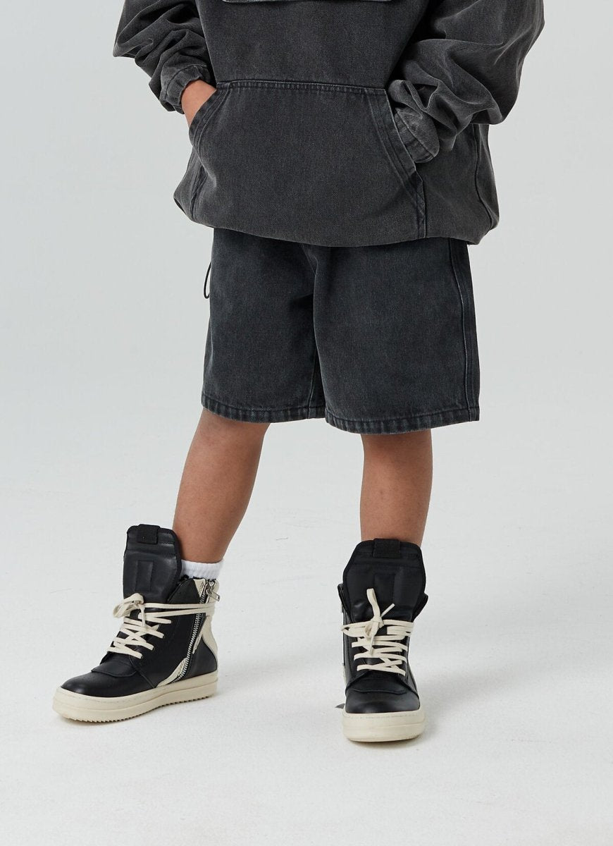 Kids APLUS DMINUS Script Embroidered Washed Denim Shorts – Relaxed Straight-Leg Pull-On Jean Shorts-2