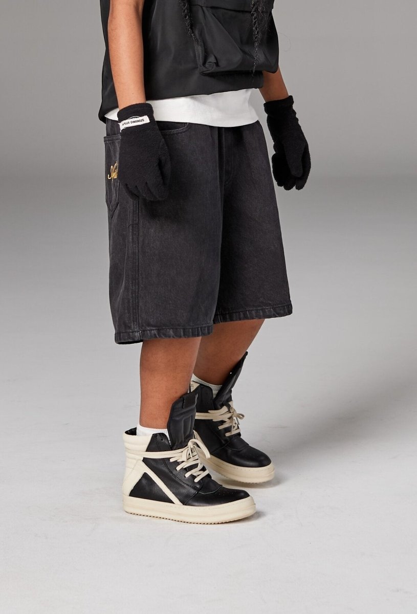 Kids APLUS DMINUS Script Embroidered Washed Denim Shorts – Relaxed Straight-Leg Pull-On Jean Shorts-3