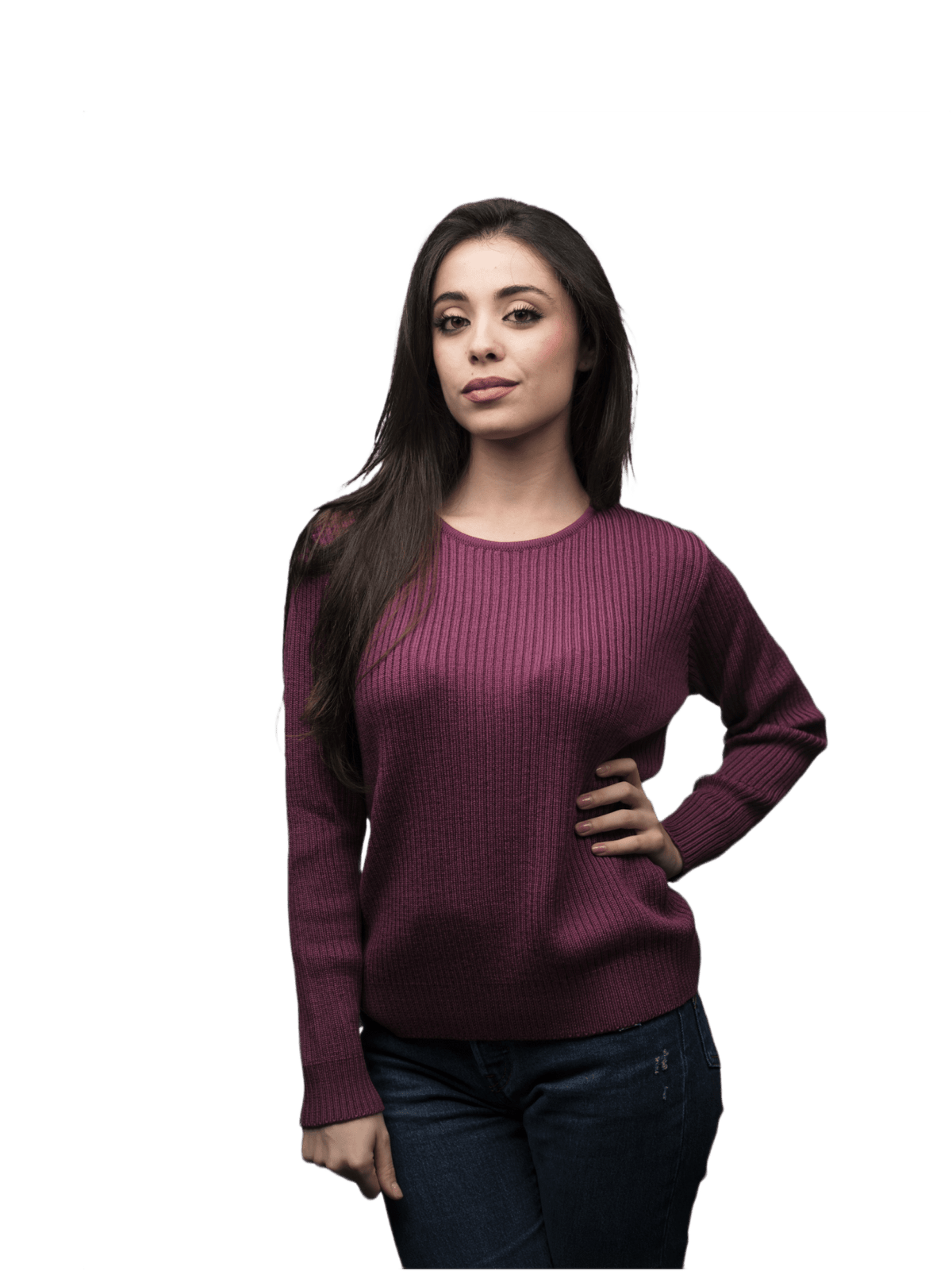 Women's Ribbed Crew Neck Sweater in Merino Wool